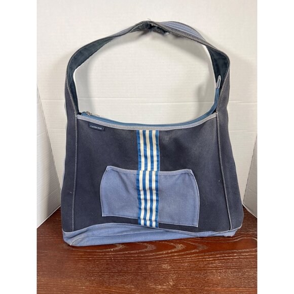 Lands End Canvas Tote Bag With Blue Stripes 13" x 18" A4 - Picture 1 of 6